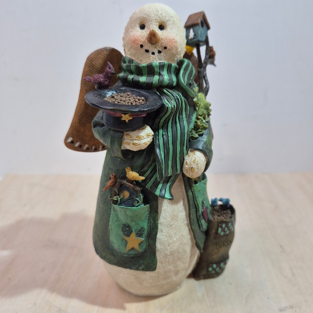 Vintage 1999 Raz Imports Deb Strain Snowman‎ Angel Bird Lover Figurine 6.5 Inch